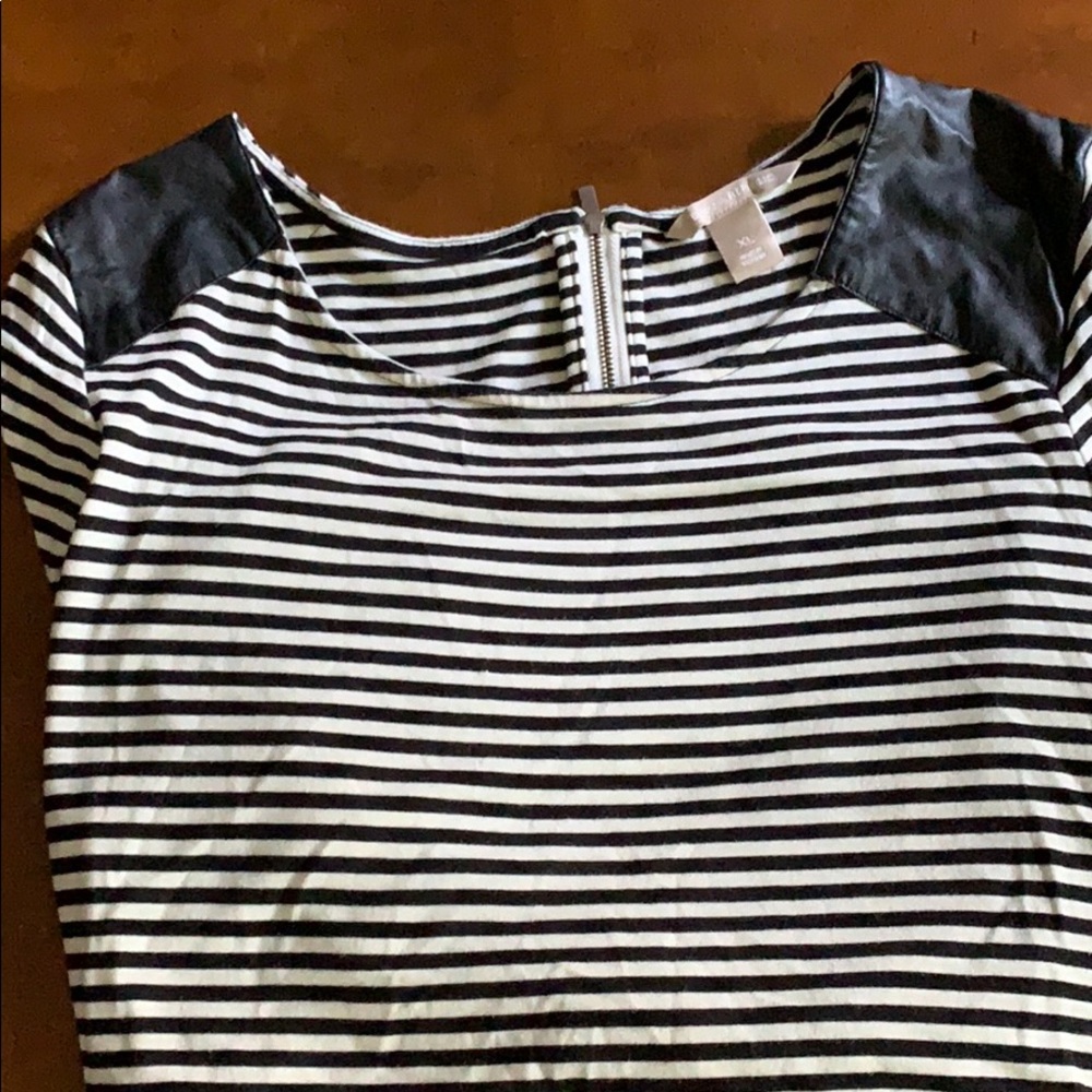 Striped long sleeve shirt with leather shoulders